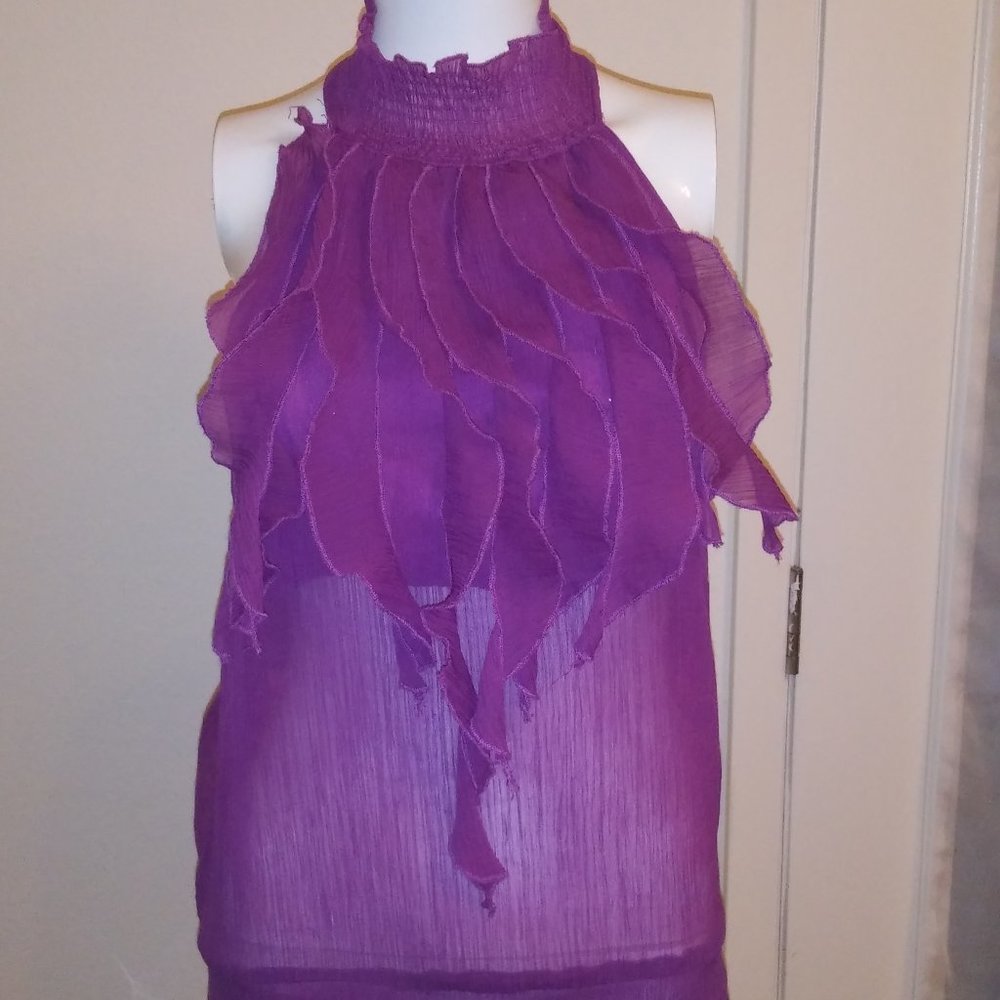 purple halter sheer sleeveless blouse